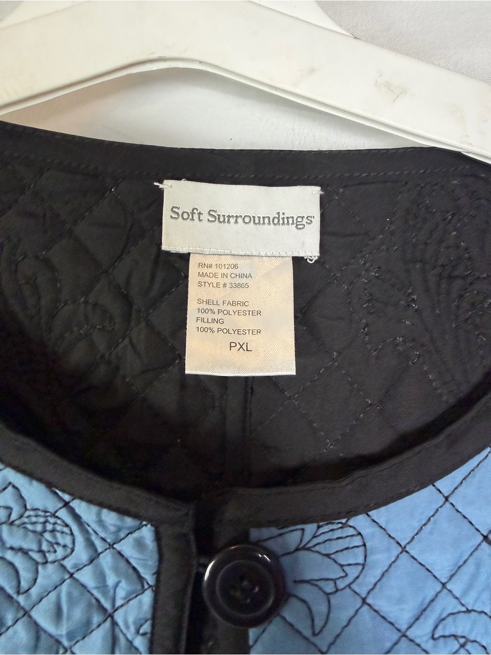 Soft Surroundings Quilted Blue Button-Front Puffer Jacket with Black Trim - Picture 5 of 7